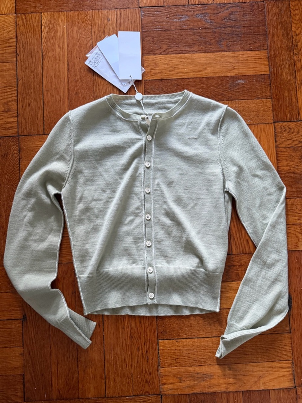 MM6 Maison Margiela Sage Green Button-Up Cardigan